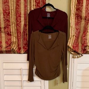OGL Women's Chocolate and Maroon Long Sleeve Top